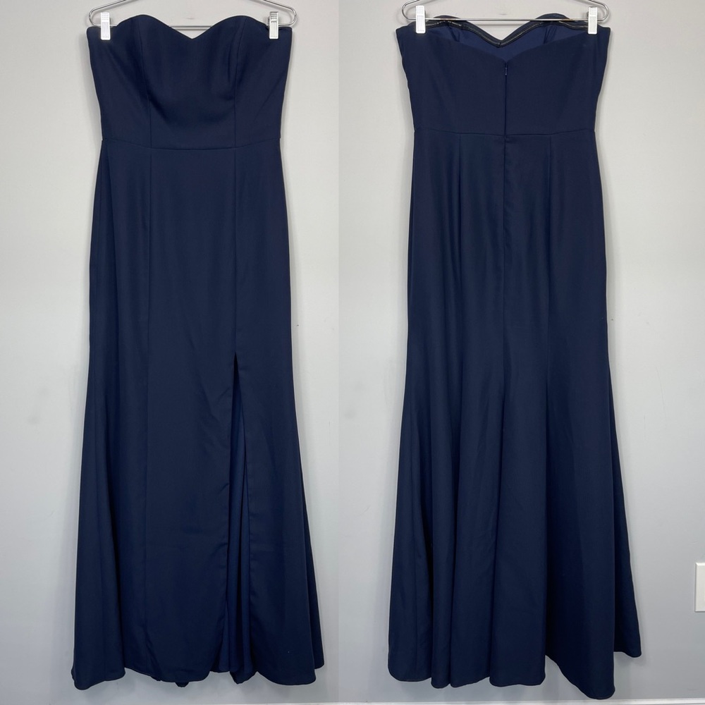 AFTER SIX STRAPLESS CREPE TRUMPET GOWN WITH FRONT SLIT IN MIDNIGHT NAVY 6775 10 - Picture 3 of 16